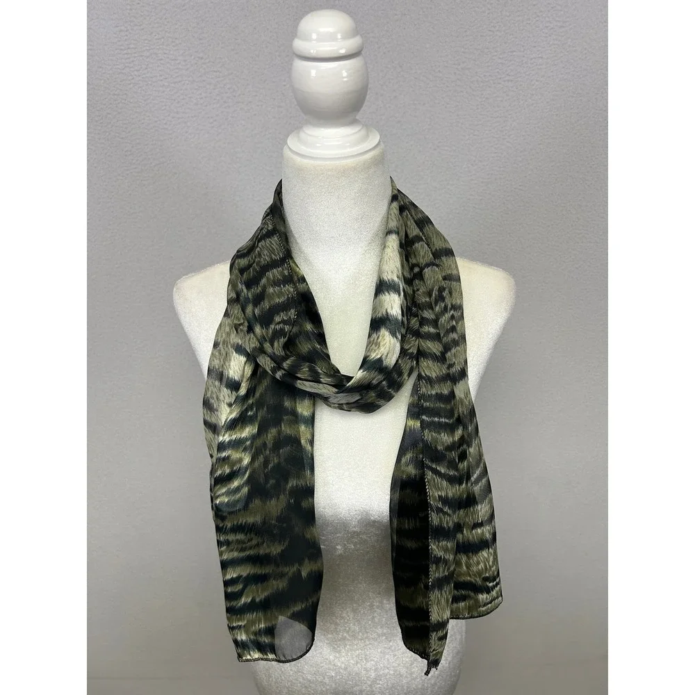 Safari Animalier Unbranded Womens OS Green Tiger Stripe Silk Feel Sheer Scarf